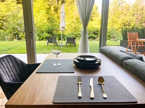 Dining - modern, luxury, private entrance, garden, terrace, and stunning mountain views. (Brixen)
