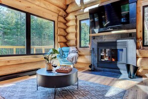 Smart TV, chimenea, videojuegos