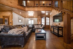 TV, fireplace, table football