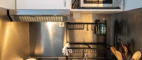 Fridge, microwave, coffee/tea maker