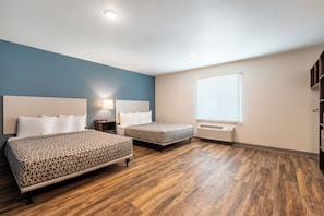 Desk, laptop workspace, free WiFi, bed sheets