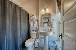 Shower, hair dryer, towels, soap - Palace Hotel Condos- Suite 301- Elegant Suite with Historic Style (Salida)