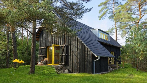 A rustic wooden cabin with a sloped roof, a front porch, and a stone foundation. - Gemütliches, 30 qm Großes Ferienhaus für 4 Personen. - Minna-busch-weg (Loddin)
