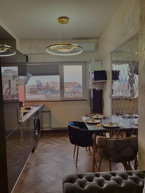 Apartment, 1 Bedroom, Accessible, City View | Dining - The Royalty Apartment old Town Center (Bucharest)