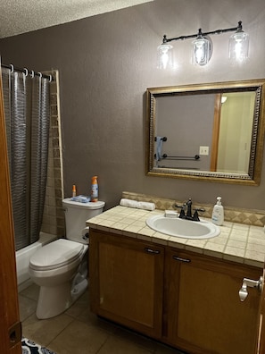 Towels, soap, shampoo, toilet paper