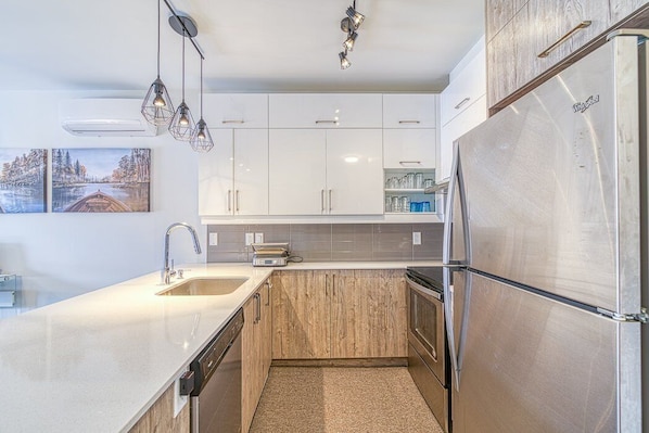 Fridge, stovetop, toaster
