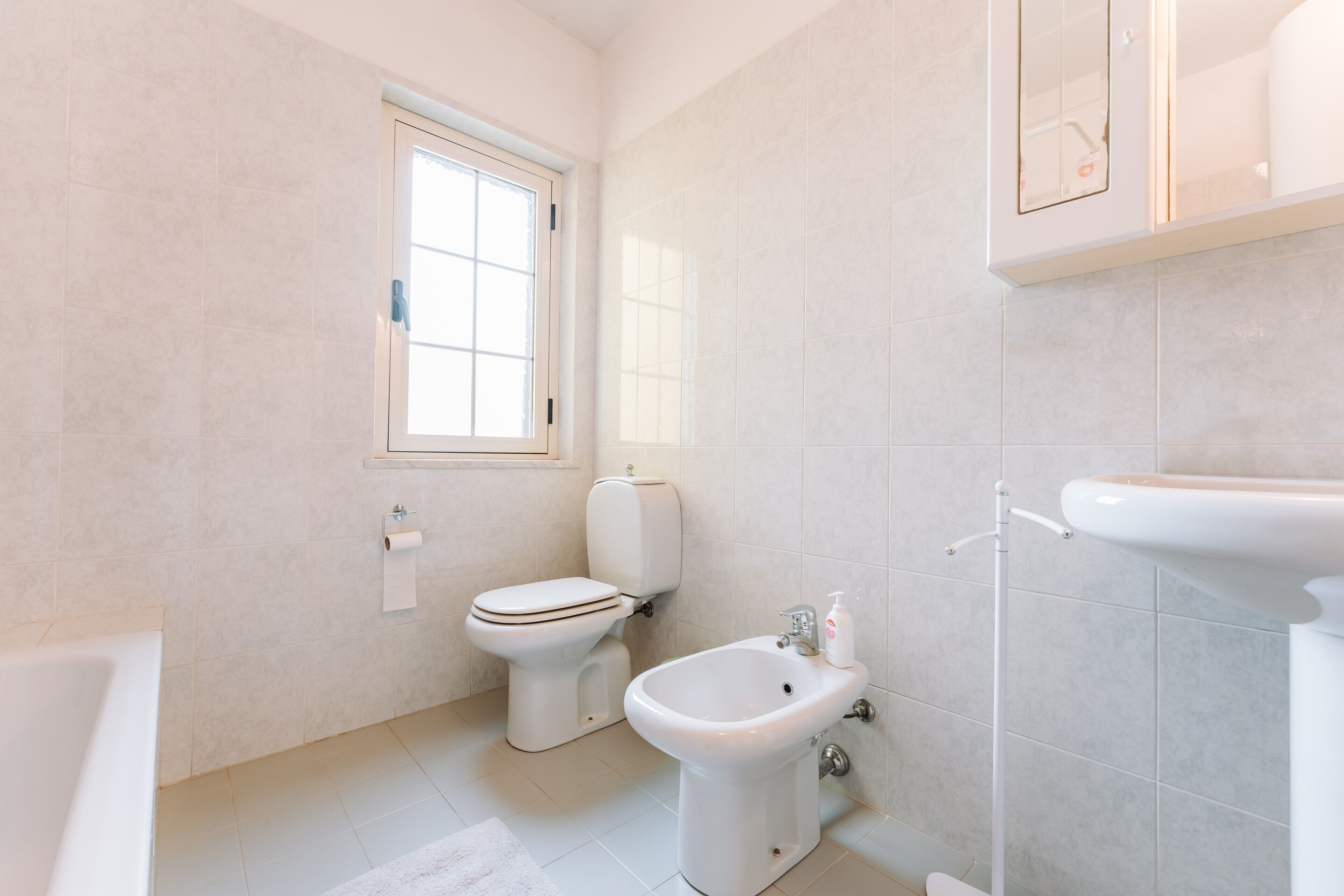 Bathtub, hair dryer, towels
