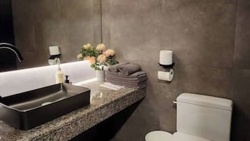 Regadera, amenidades de baño gratuitas, secadora de cabello, pantuflas
