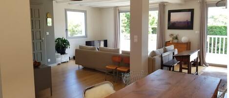 Smart TV, fireplace, table tennis, books