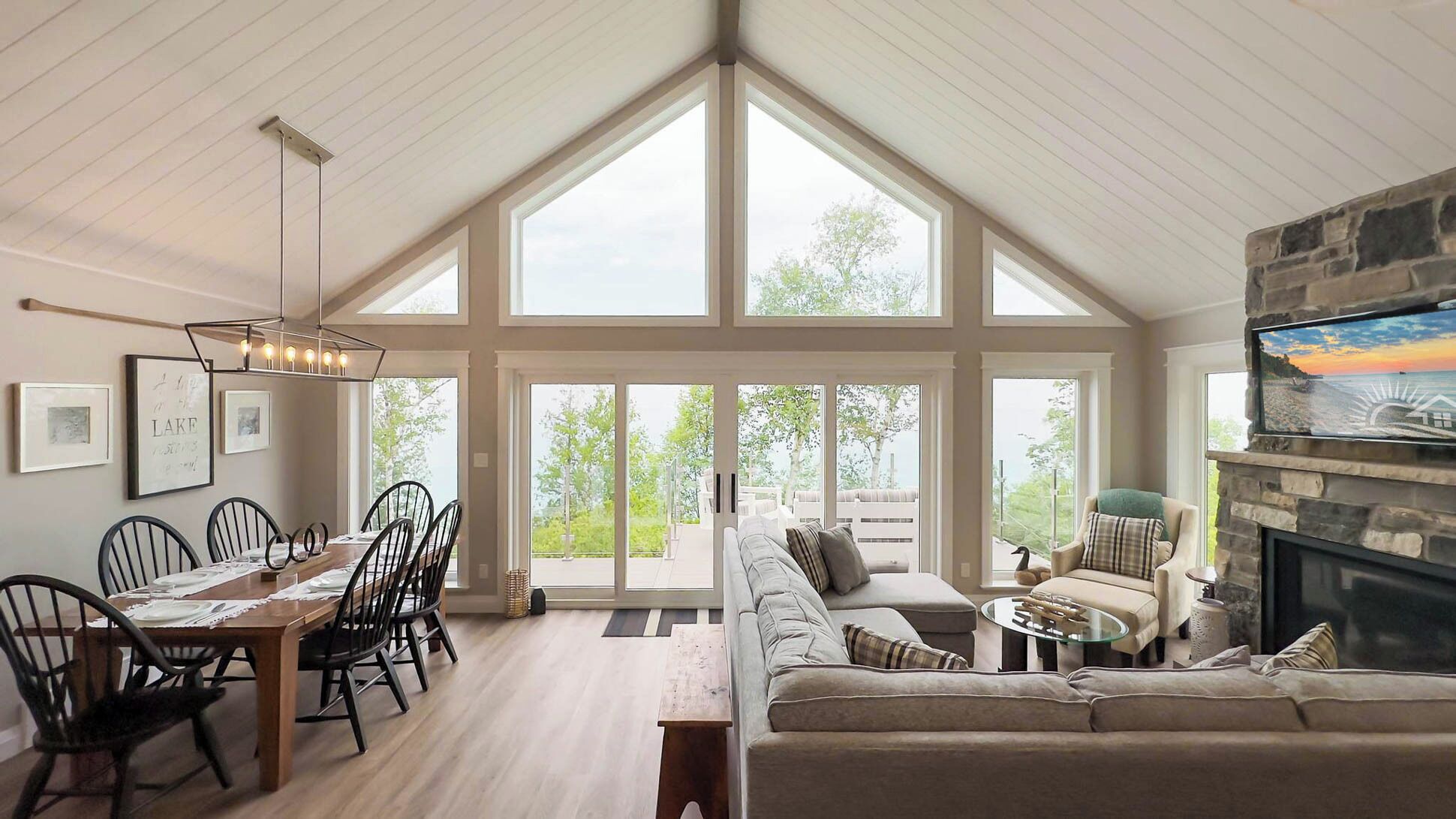 TV, fireplace, DVD player, books