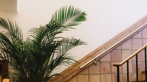 A staircase with a potted plant on the landing. - Hotel Can Solé (Cambrils)