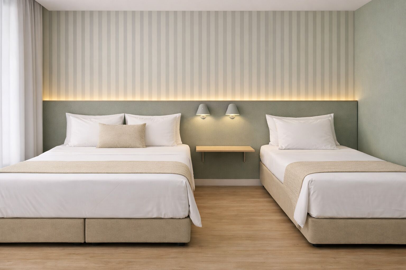 Tremannsrom – design | Skrivebord, skrivebord for bærbar PC og blendingsgardiner