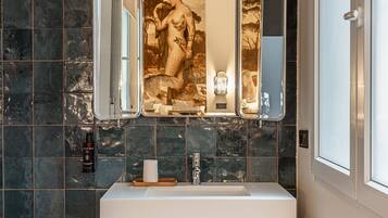 Regadera, secadora de cabello, toallas