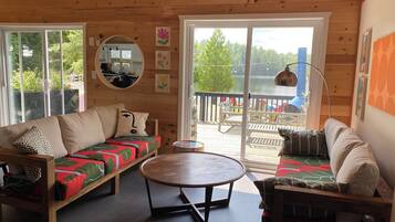 TV connectée, cheminée, livres, chaßne hi-fi