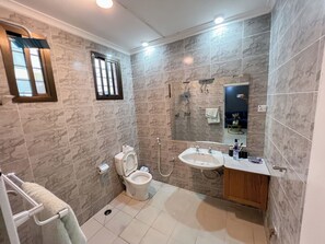 Dusche, Haartrockner, Bidet, Handtücher