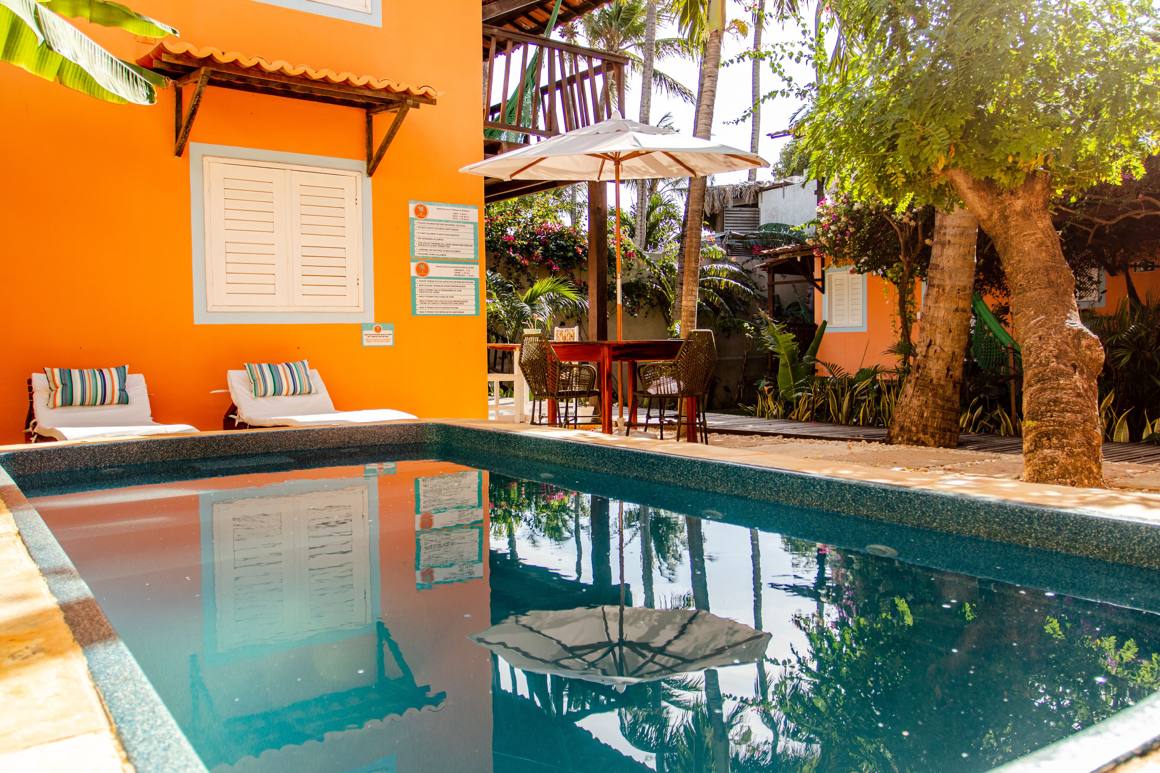 Outdoor pool, open 9:00 AM to 8:00 PM, pool umbrellas, sun loungers