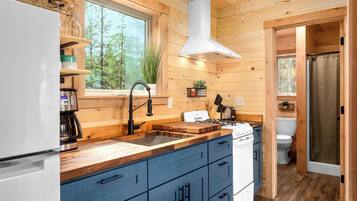 Fridge, oven, stovetop, coffee/tea maker