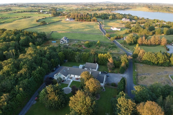 Lodges @ Kilbeg Pier from above — eastern shore of Lough Corrib, Galway