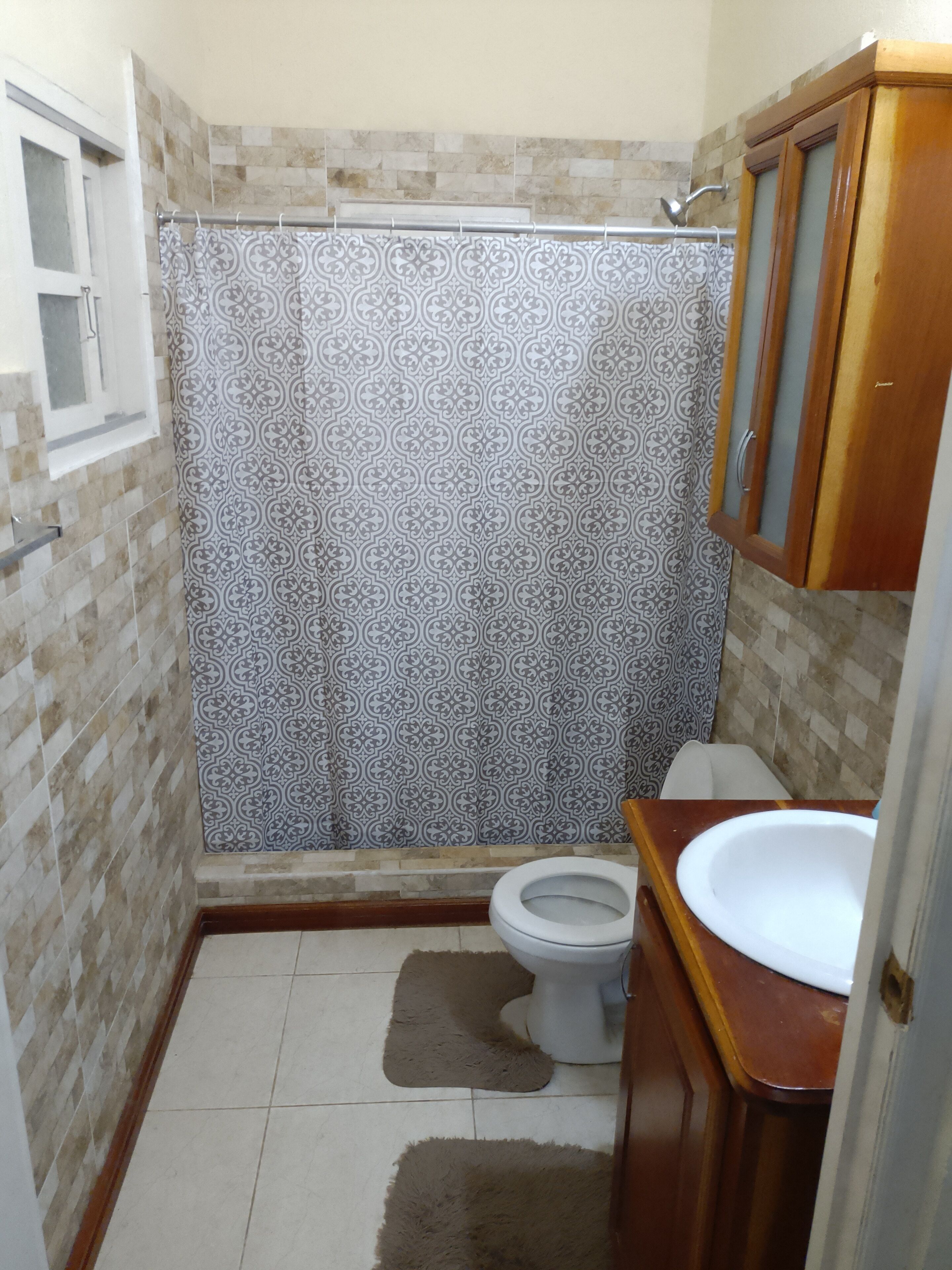 Shower, towels, soap, shampoo