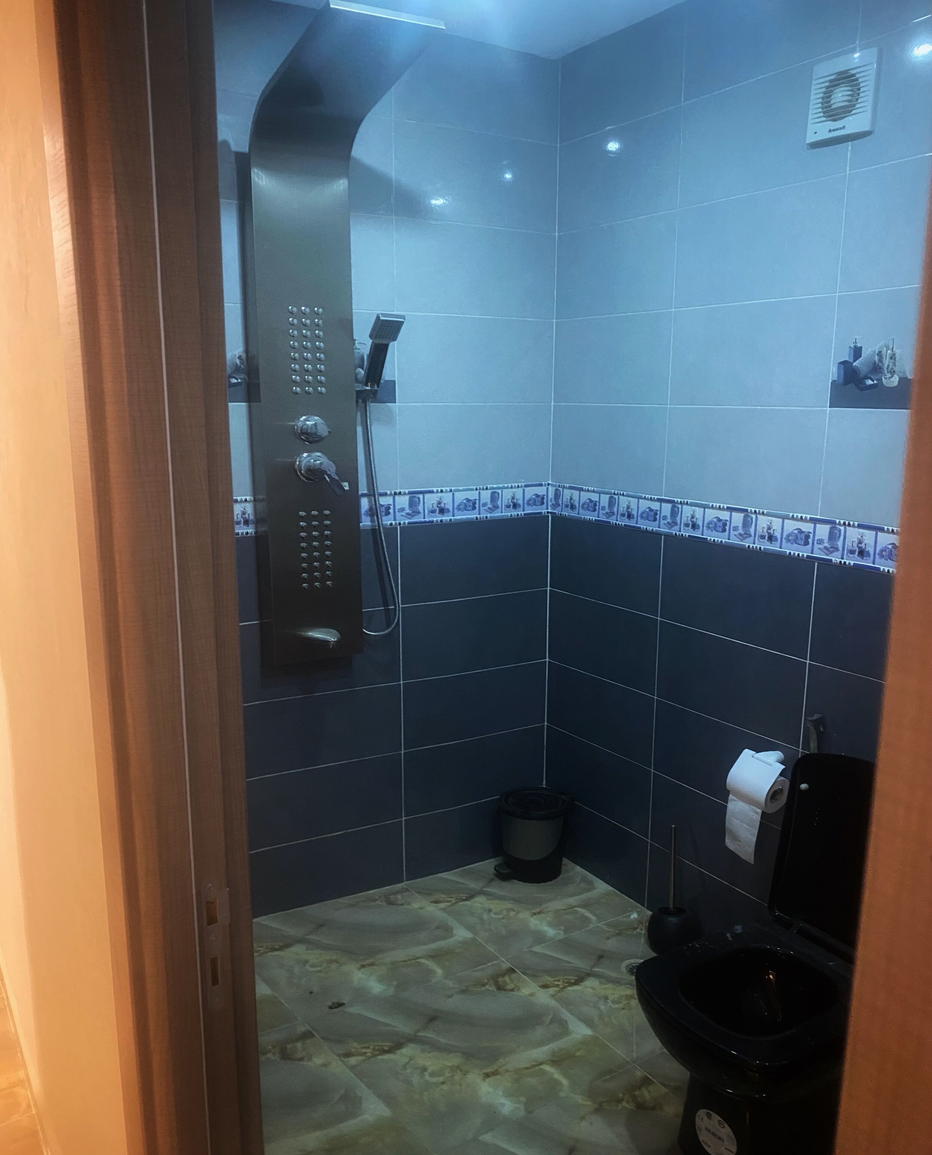 Dusche, Haartrockner, Handtücher, Seife