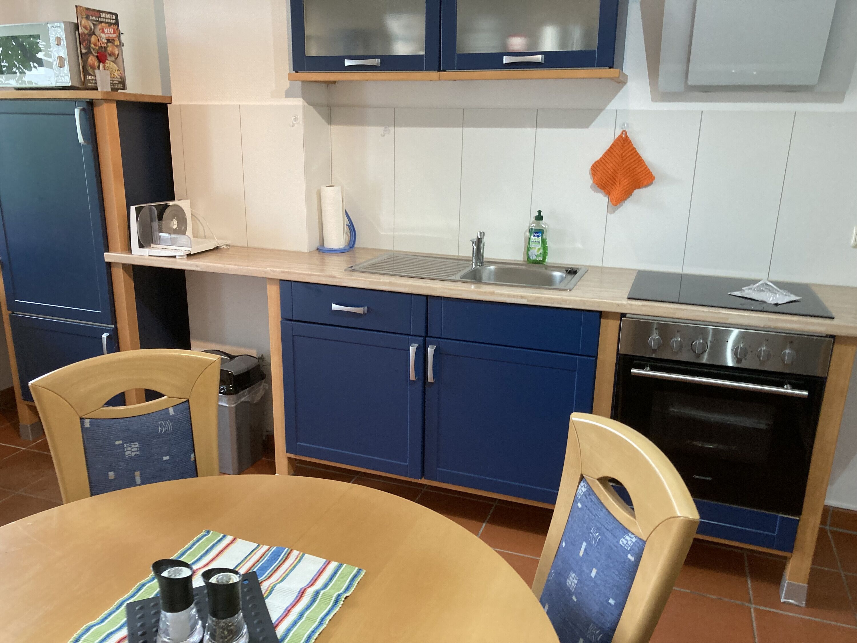 Frigorífico, microondas, horno y placa de cocina