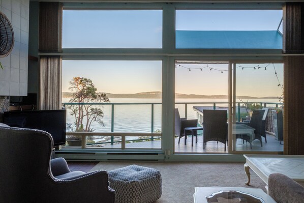 TV connectée, cheminée, livres