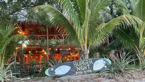 A beachside restaurant with a sign indicating 'Burger Night' and '500 lbs'. - Ocean/Beachfront Living ~Rustic Fishing Village w/Upscale Amenities HAVE IT ALL! (El Gigante (Playa Gigante), Tola)