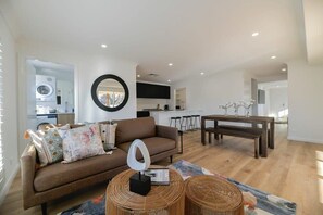 TV, Netflix, streaming services, offices - Getaway on Curran | CBD Escape, EV Plug, Firepit (Orange)