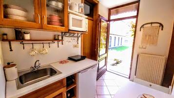 Fridge, microwave, stovetop, electric kettle