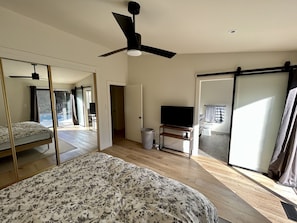Primary bedroom has spa-like ensuite bathroom and a large closet