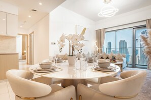 Luxury Apartment, 2 Bedrooms, Non Smoking, City View | Dining room - EDEN'S Homes & Villas - Burj Royale (Dubai)