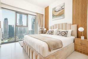 Luxury-Apartment, 2 Schlafzimmer, Nichtraucher, Stadtblick | Bettwäsche aus ägyptischer Baumwolle, hochwertige Bettwaren
