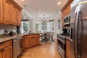 Fridge, microwave, oven, stovetop - Stratton + Mt. Snow family getaway with Hot Tub, Fire Pit, Game Room, and AC! (Wardsboro)