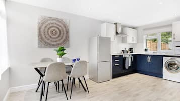 Fridge, microwave, oven, toaster