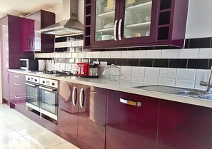 Fridge, microwave, oven, electric kettle