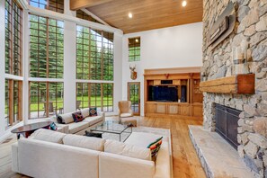 Télévision, cheminée, livres