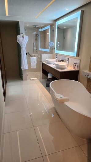 Secadora de cabello, toallas, jabón, papel de baño 