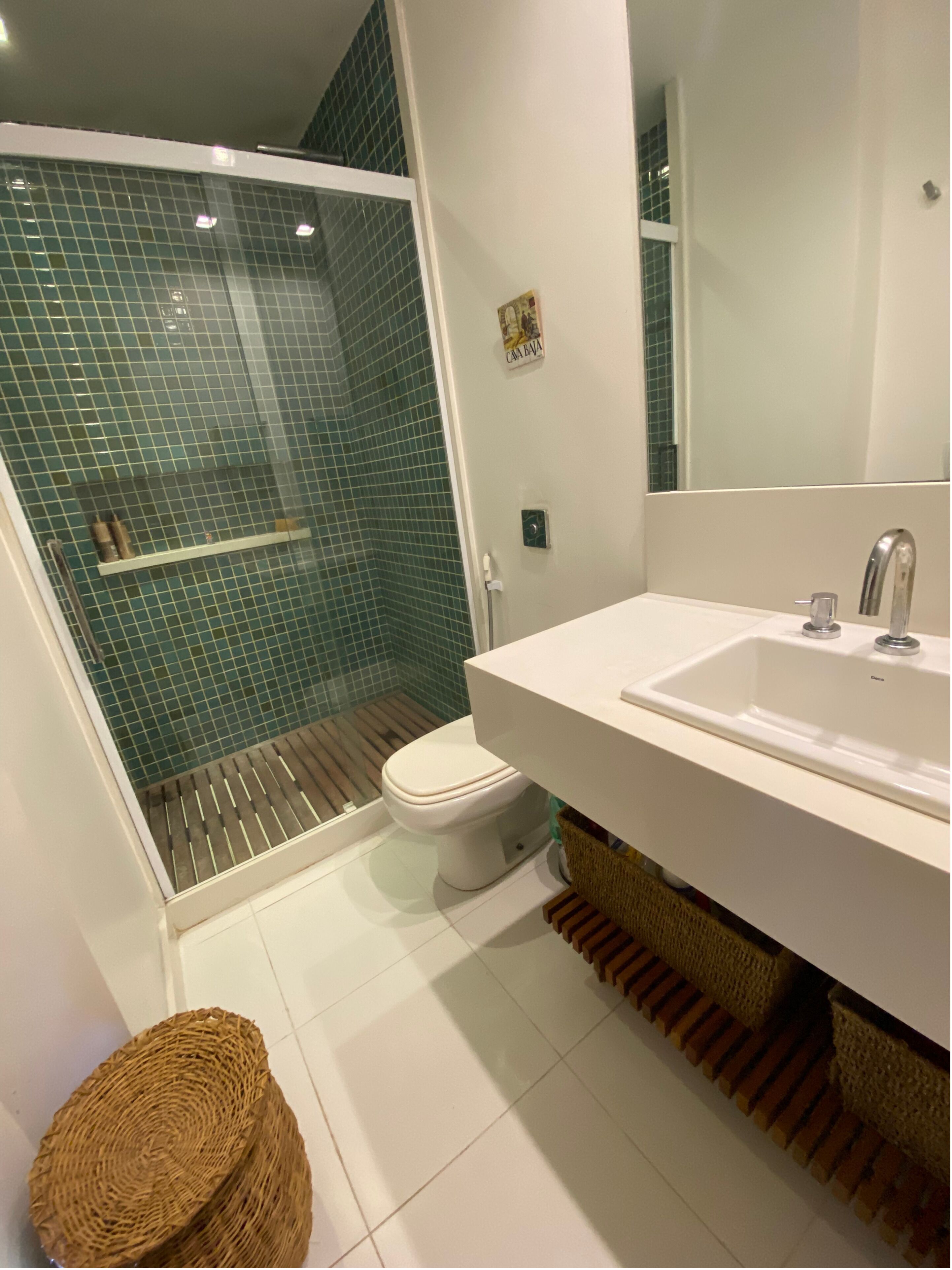 Shower, hair dryer, bathrobes, towels