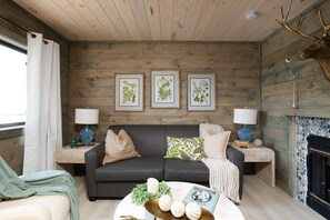 Una televisión, una chimenea