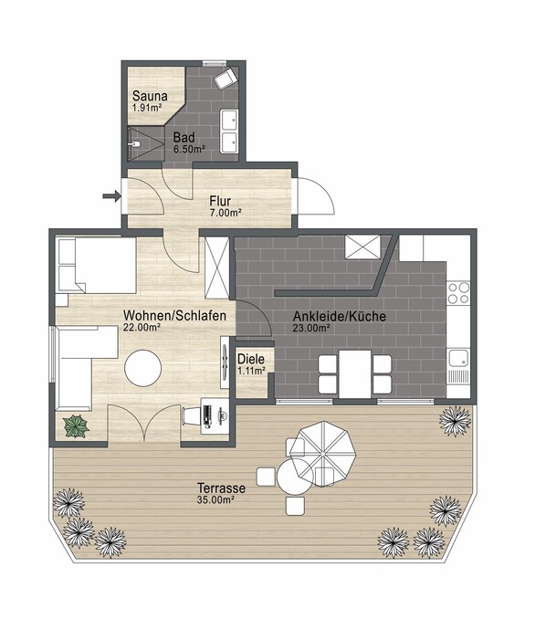 Floor plan - Modern vacation apartment in the heart of the Spessart Nature Park with sauna and terrace (Altenbuch)