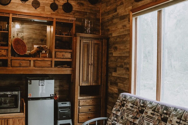 Smart TV, chimenea, reproductor de DVD, libros