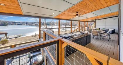7BR/5BA SML Lakefront – Walk to Private Dock w/ Boat Lifts, Fire Pit & Views!