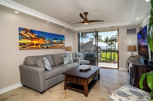 Luxury Condo | Living area | 80-inch Smart TV with digital channels, Hulu, streaming services