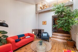 Fireplace, video-game console, DVD player, stereo