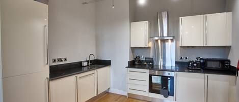 Fridge, microwave, oven, dishwasher