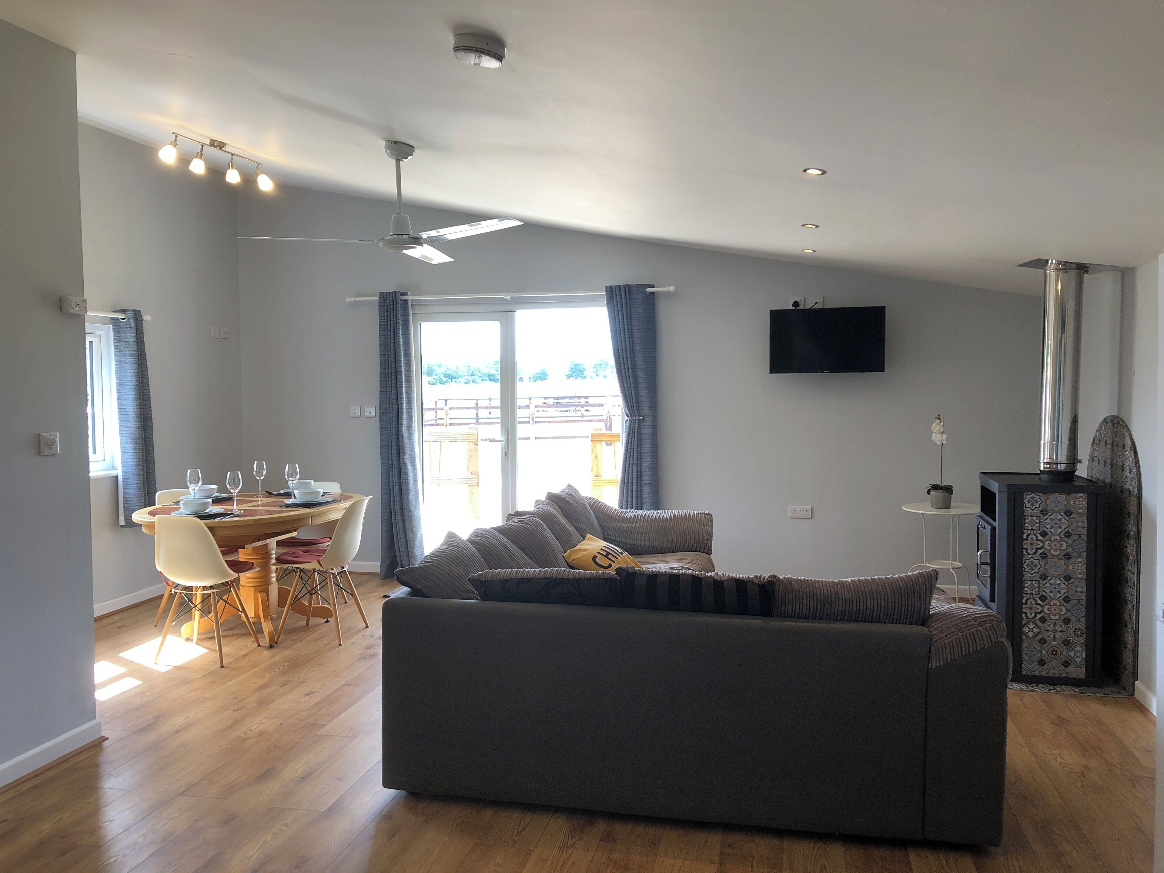 Open plan living space, two double bedrooms and sliding patio door to veranda.