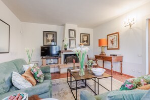 TV, fireplace