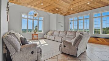 Smart TV, fireplace, video games, foosball