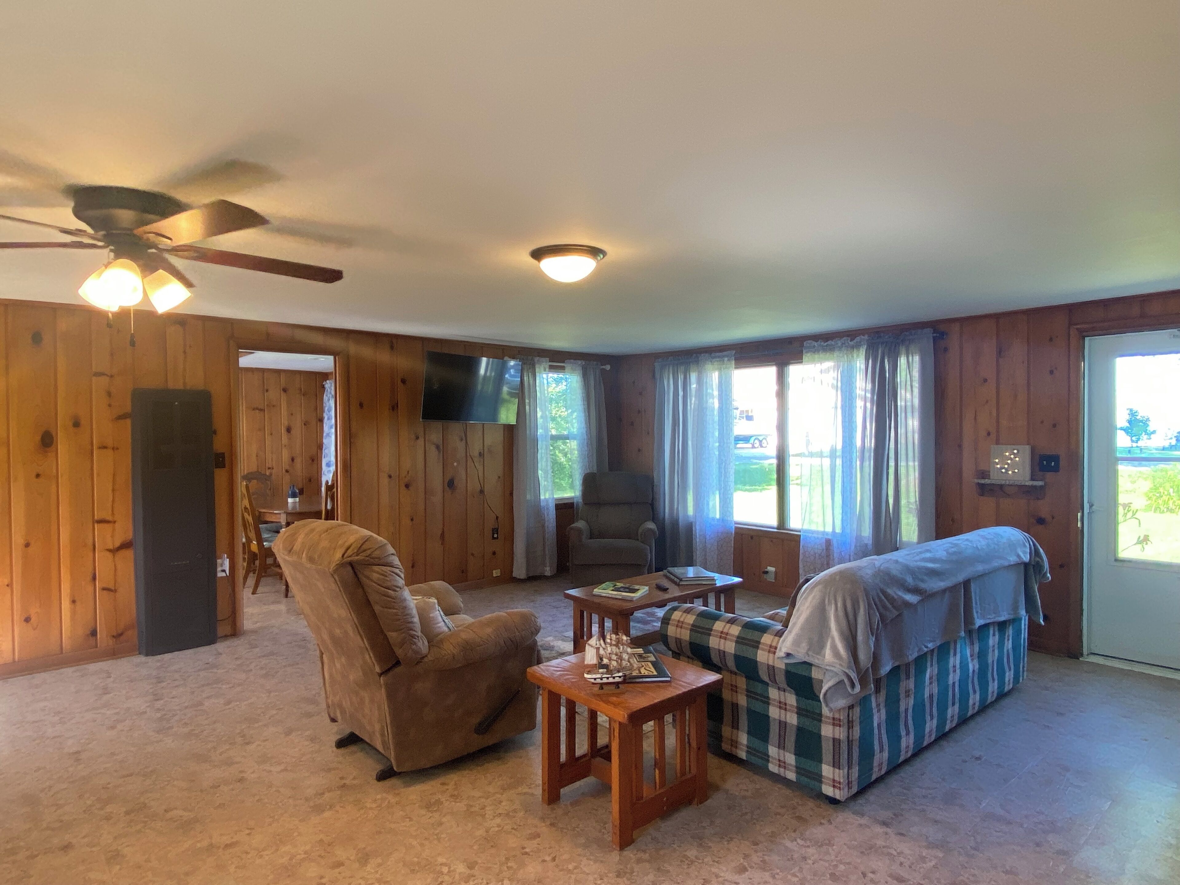 TV connectée, cheminée, livres