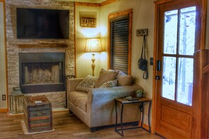 Smart TV, fireplace, video games, DVD player